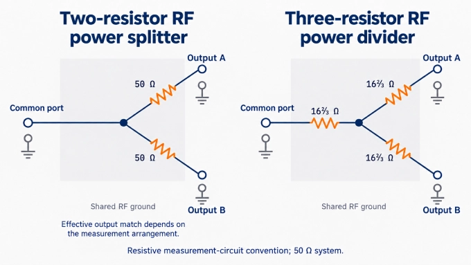 RF power divider vs splitter